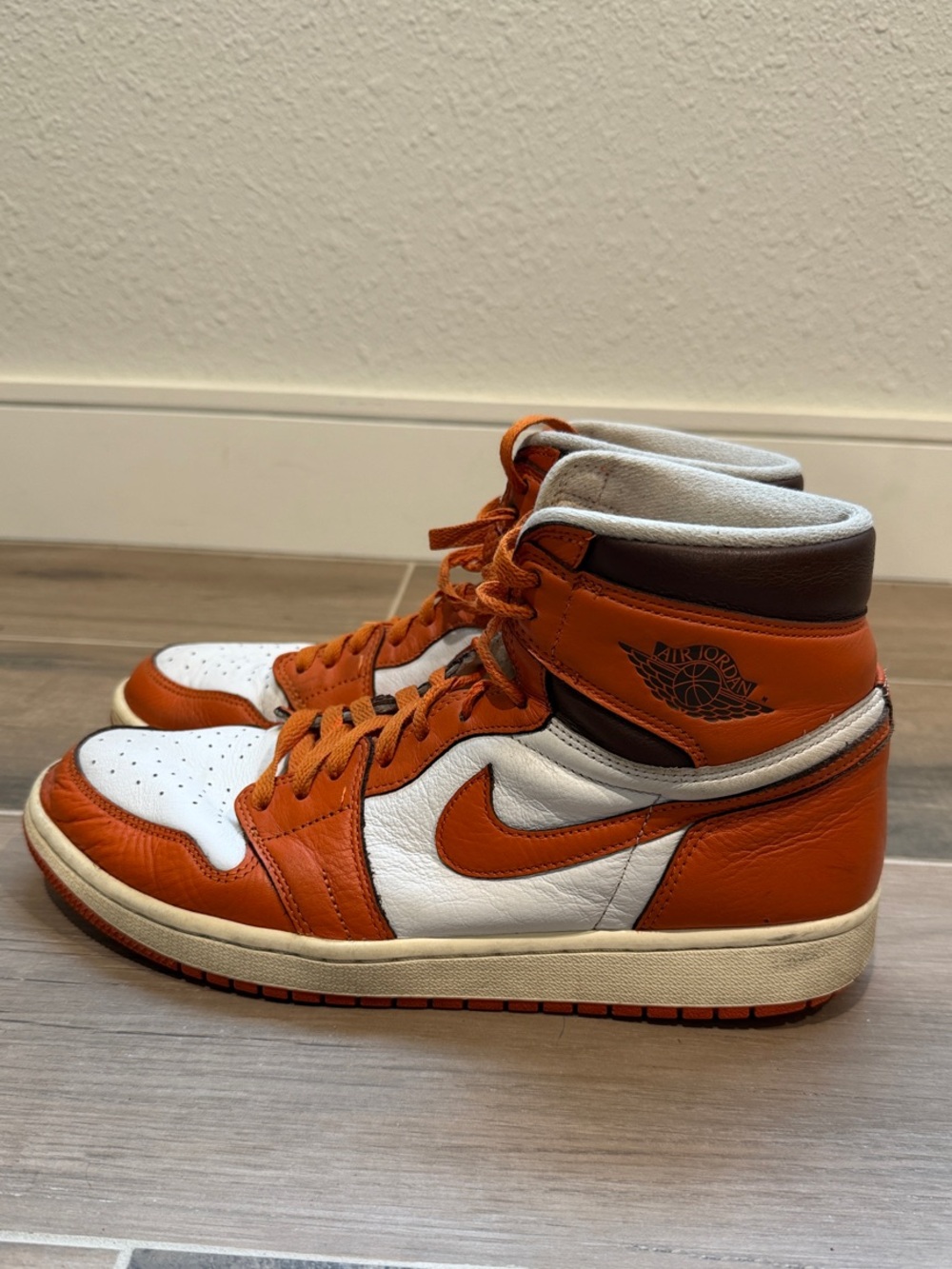 Nike Air Jordan Men's High-Top Sneakers in burnt Orange, White & Brown